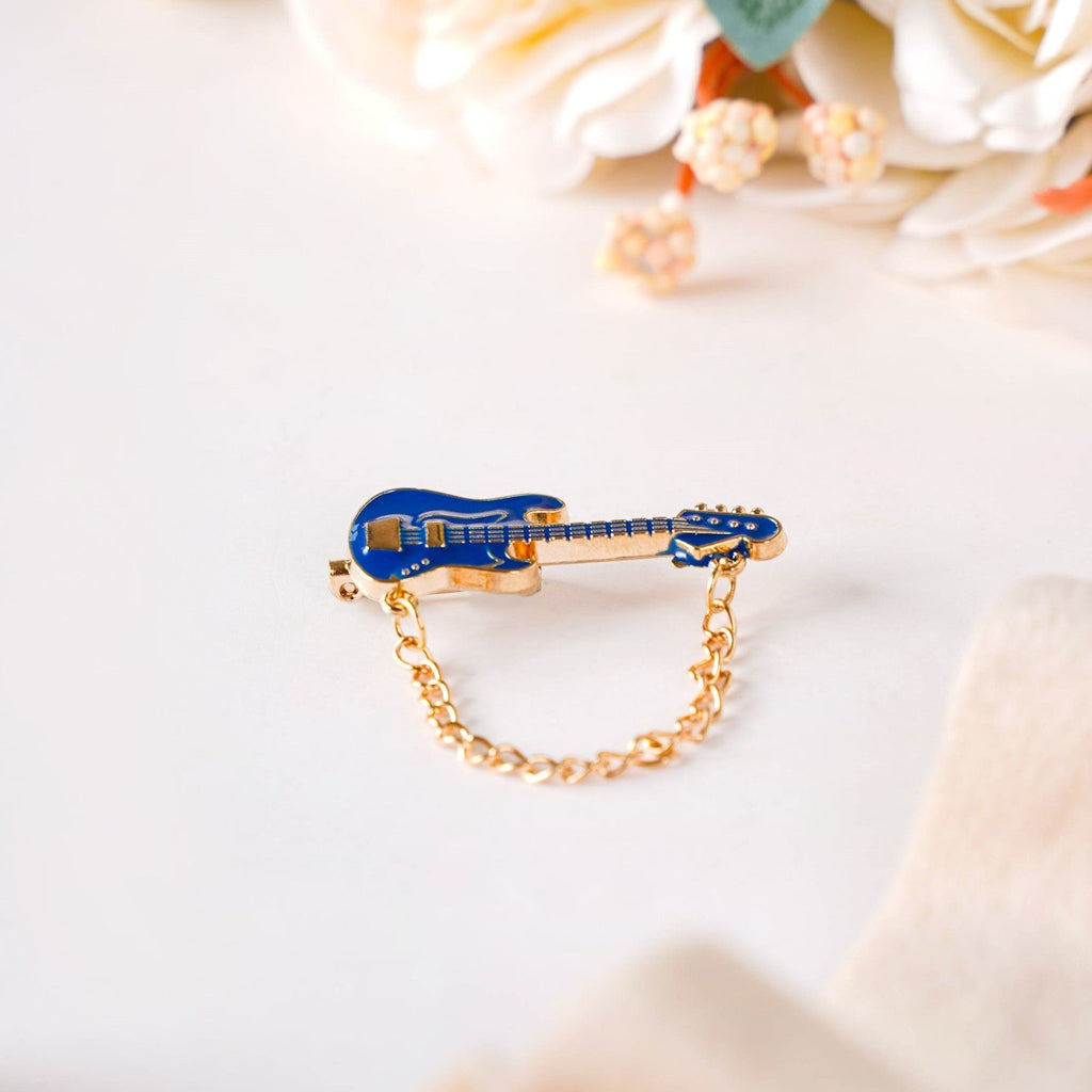 Blue And Gold Guitar Brooch