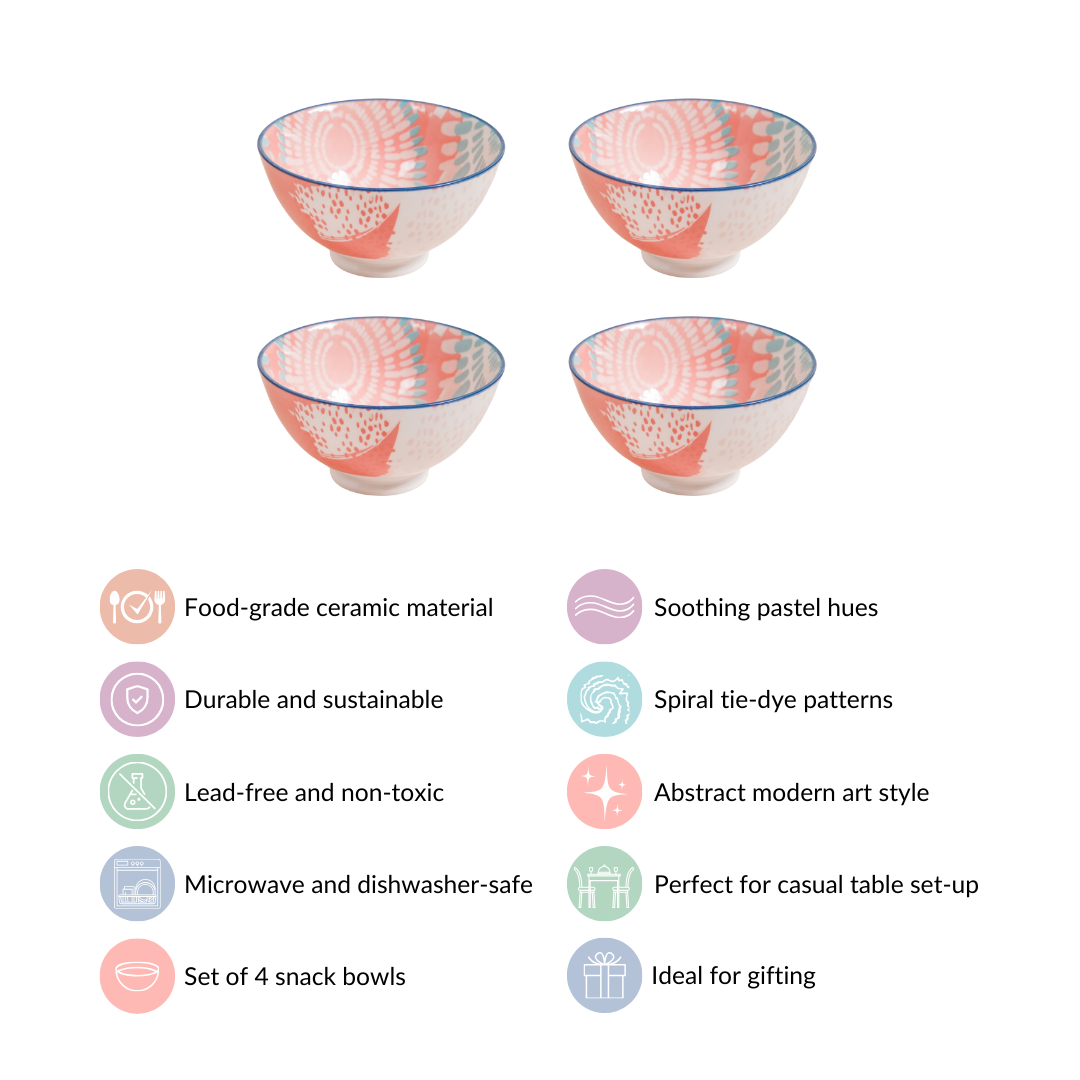 Pastel Print Ceramic Snack Bowls Set Of 4 300ml