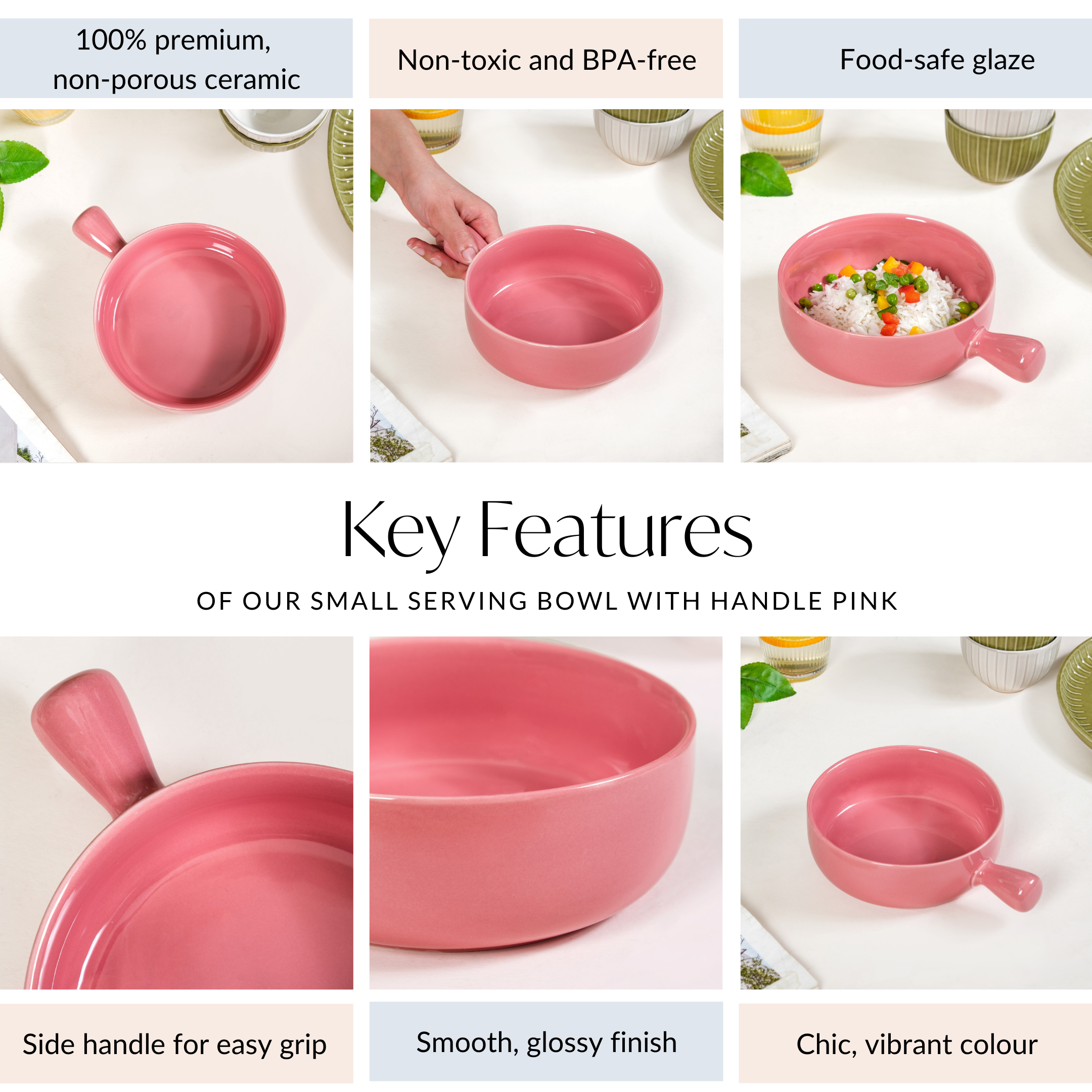 Bowl With Handle Pink 700ml