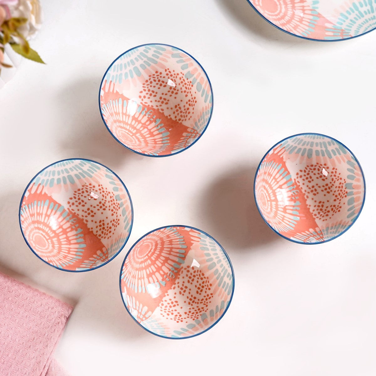 Pastel Print Ceramic Snack Bowls Set Of 4 300ml