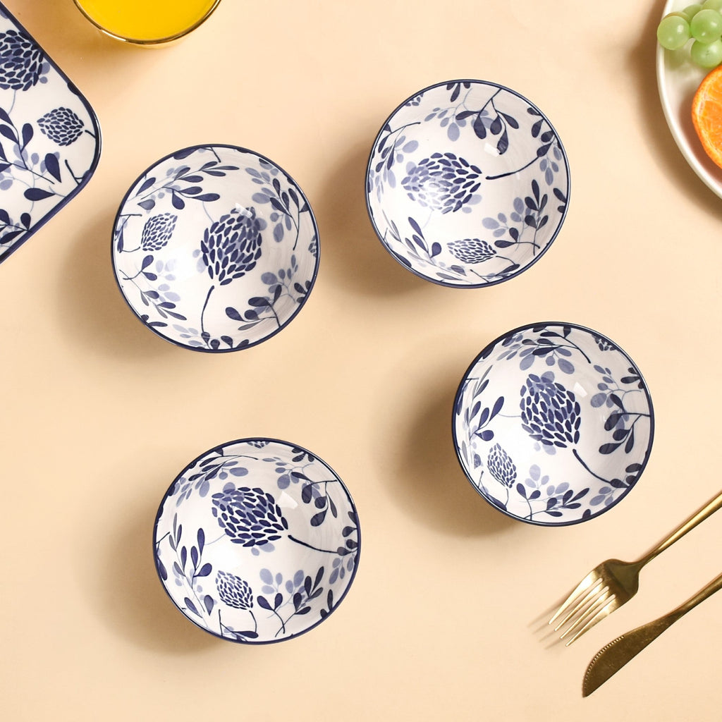 Blue Print Ceramic Snack Bowls Set Of 4 300ml