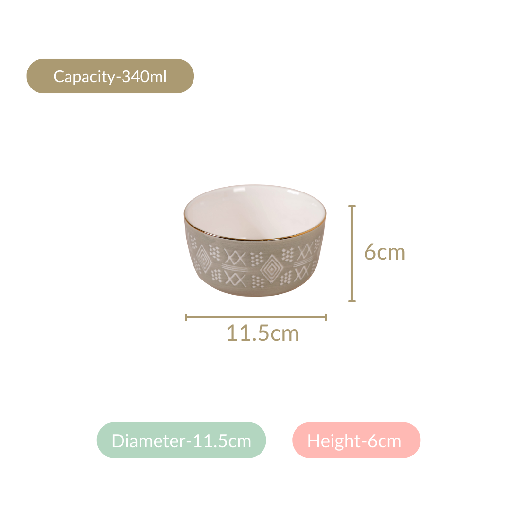 Azo Ceramic Side Snack Bowl Grey Set Of 4 340ml