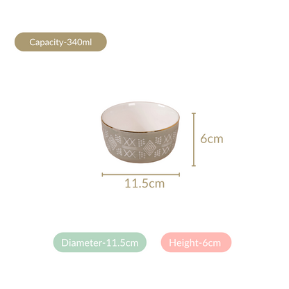Azo Ceramic Side Snack Bowl Grey Set Of 4 340ml