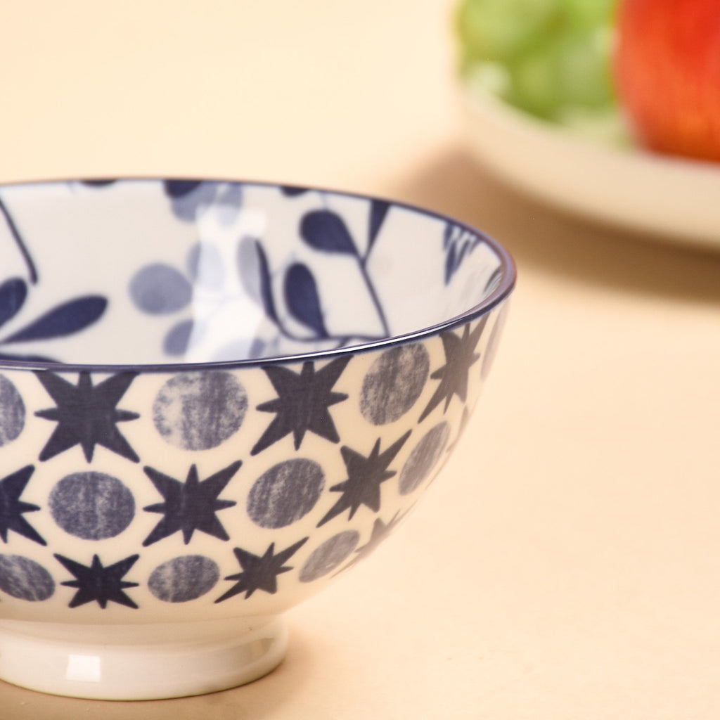 Blue Print Ceramic Snack Bowls Set Of 4 300ml