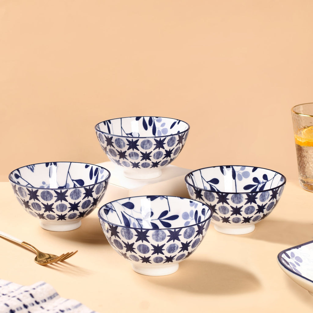 Blue Print Ceramic Snack Bowls Set Of 4 300ml