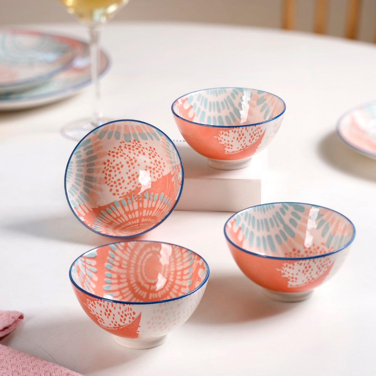 Pastel Print Ceramic Snack Bowls Set Of 4 300ml