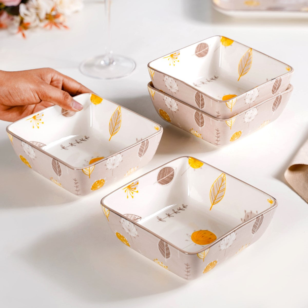 Dandelion Square Snack Bowl Set Of 4 600ml