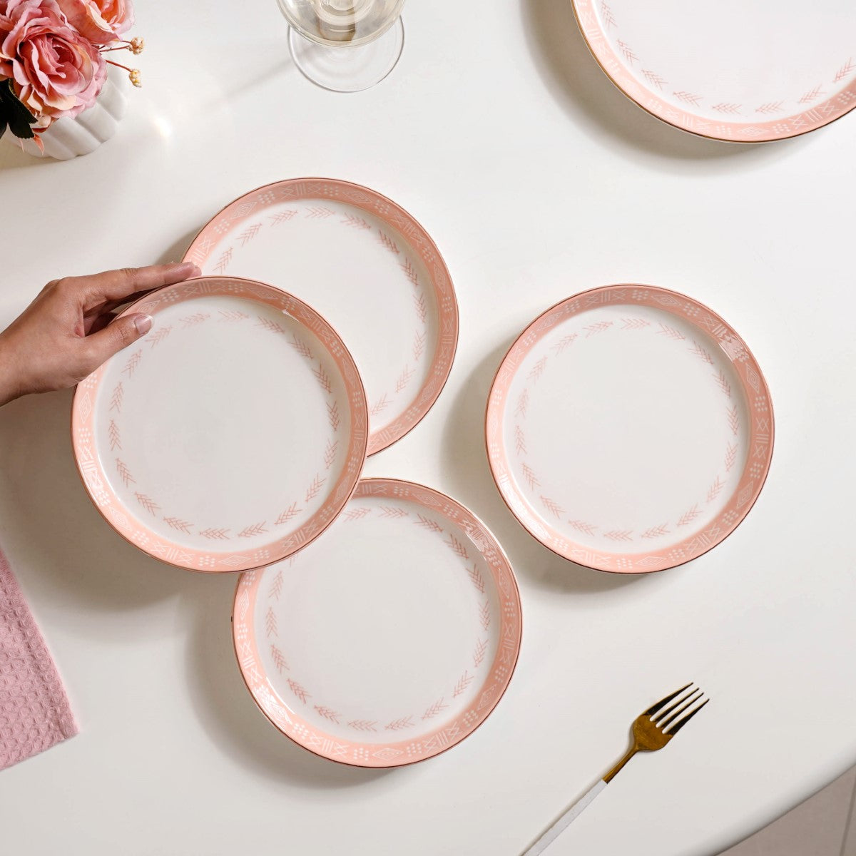 Azo Pink Ceramic Snack Plate Set Of 4 8 Inch