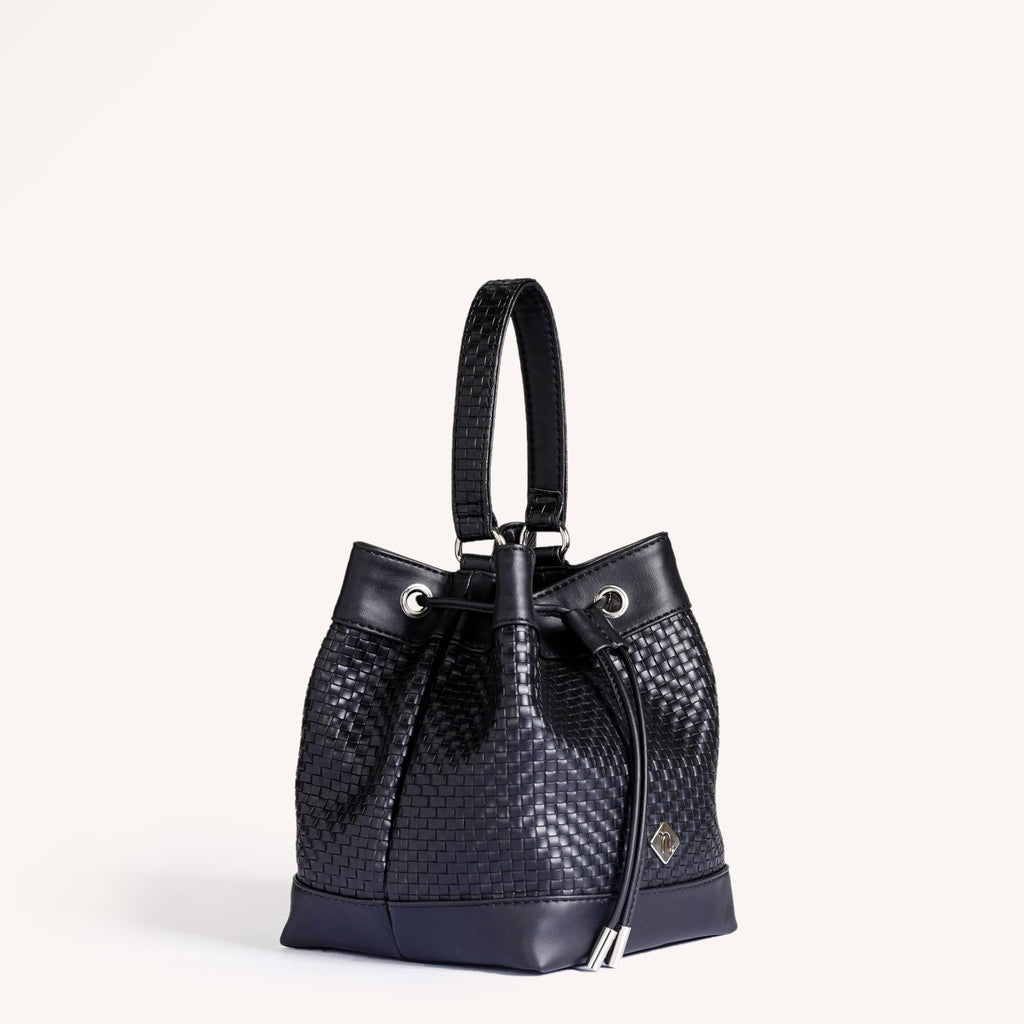 Basket Weave Bucket Handbag For Women Black