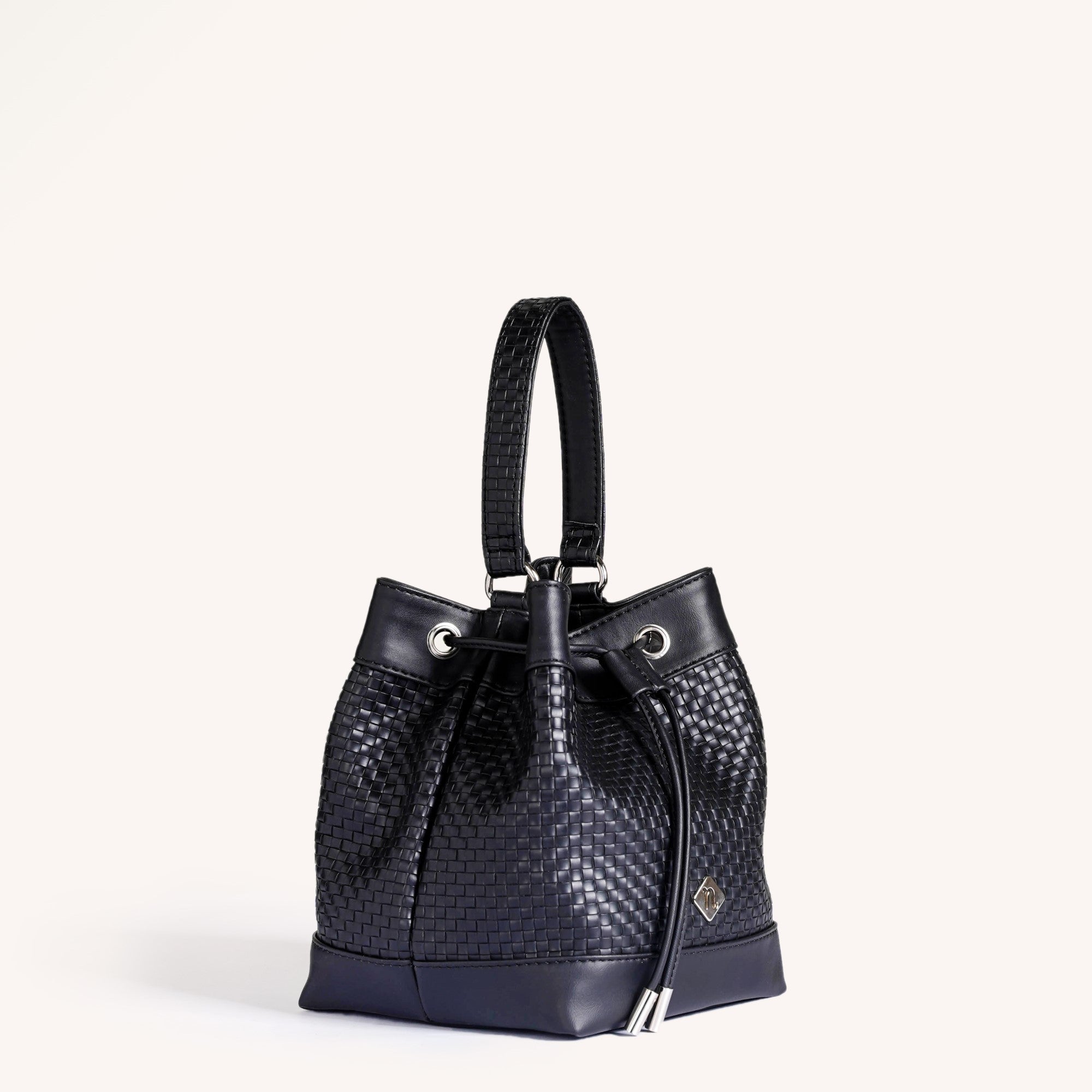 Basket Weave Bucket Handbag For Women Black