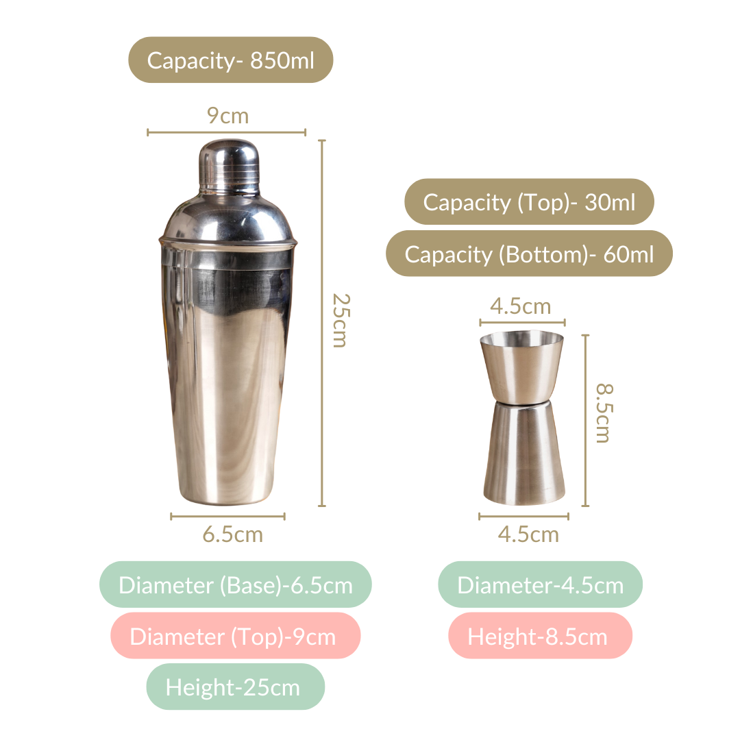 Classic Stainless Steel Peg Measure And Cocktail Shaker Set