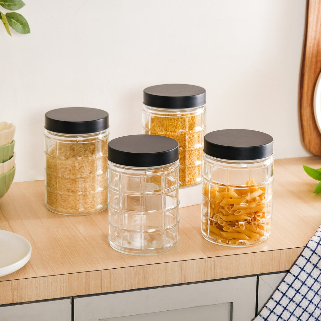 Glass Storage Jars With Airtight Lid Set Of 4 Checks 1350ml