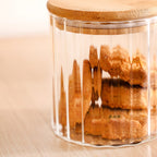 Borosilicate Airtight Glass Jar With Wooden Lid Set Of 4 Ribbed Design 610ml