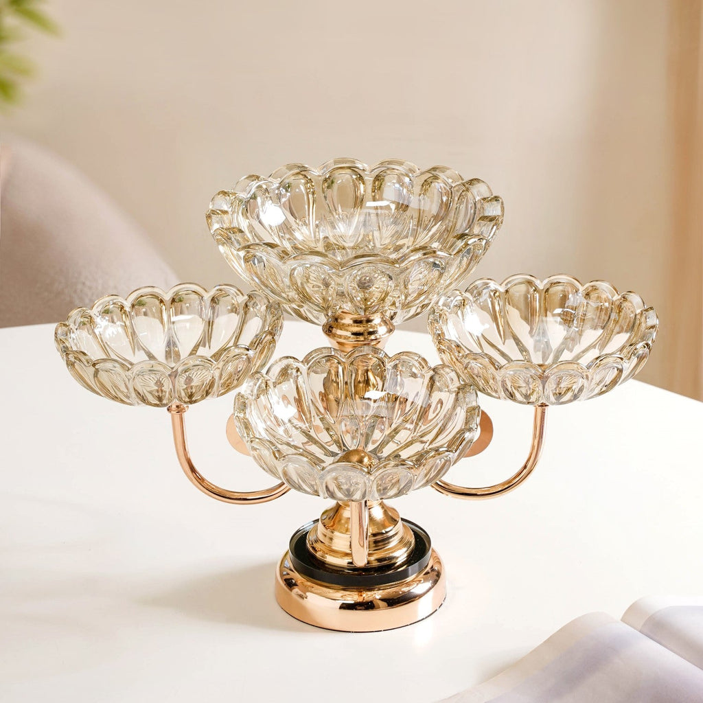 Decorative Glass Bowls Set of 5 With Rotating Metal Stand