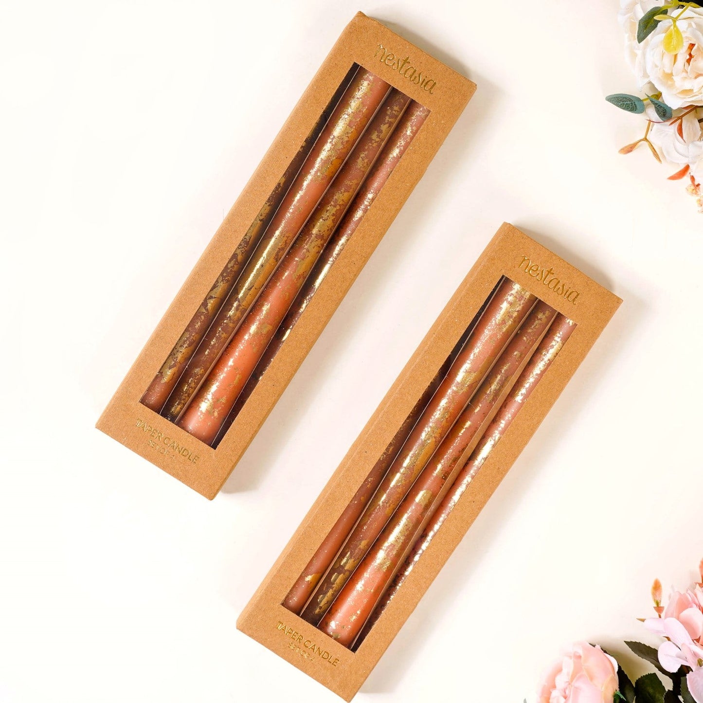 Candle With Golden Flecks Peach Set Of 8