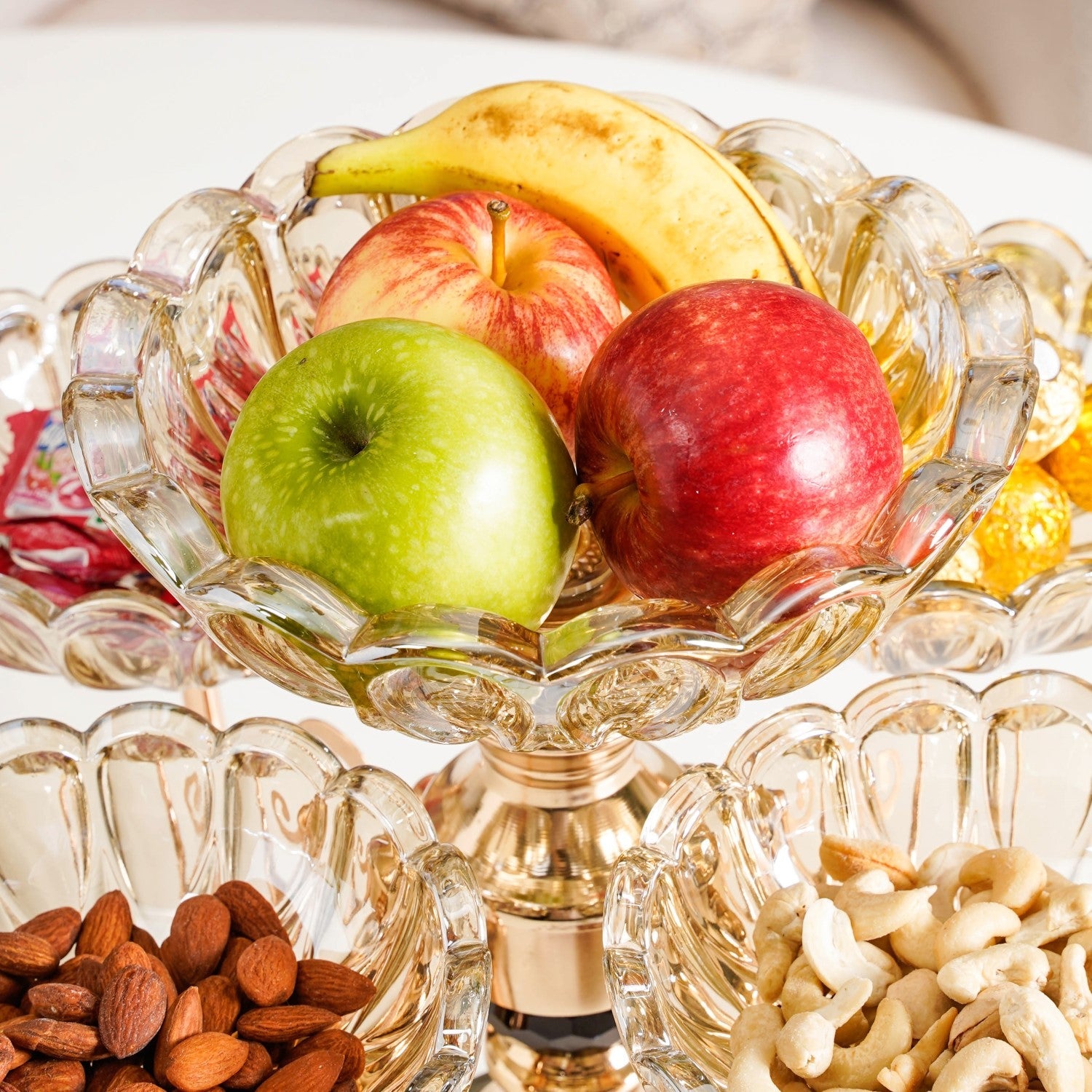 Decorative Glass Bowls Set of 5 With Rotating Metal Stand