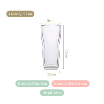 Lager Beer High Borosilicate Double Wall Glass Set Of 2 500ml