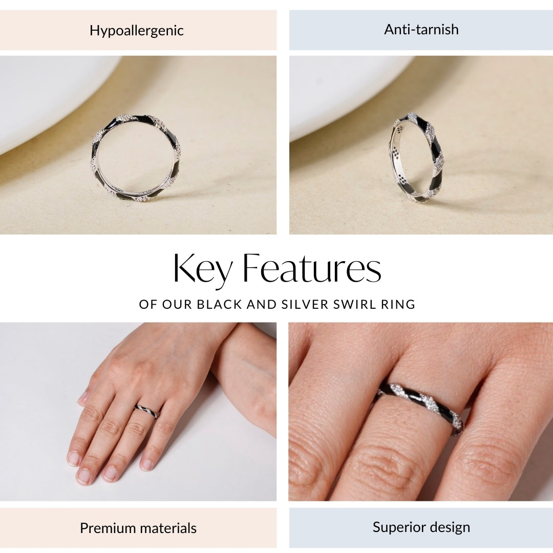 Black And Silver Swirl Ring