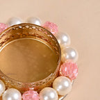 Faux Pearl Bordered Candle Holders With Pink Beads Set Of 6
