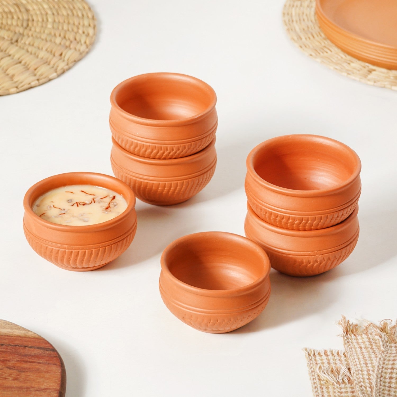 Artisanal Engraved Terracotta Bowls Set Of 6 170ml