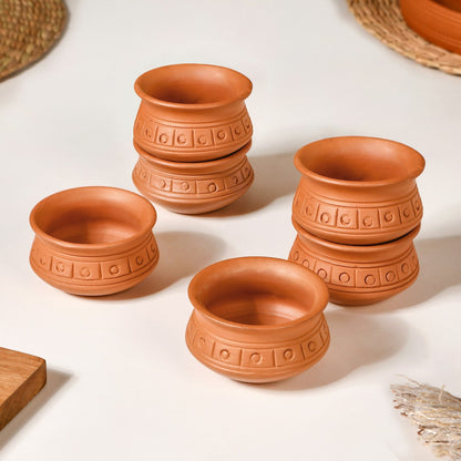 Engraved Terracotta Matki Bowls Set Of 6 100ml