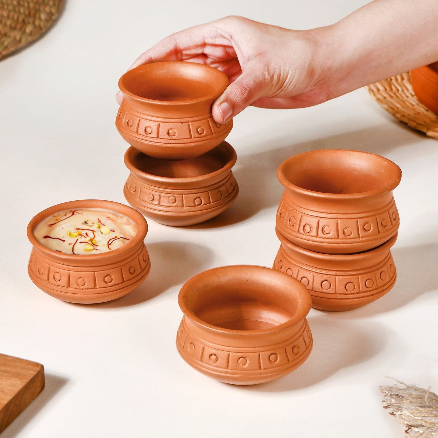 Engraved Terracotta Matki Bowls Set Of 6 100ml