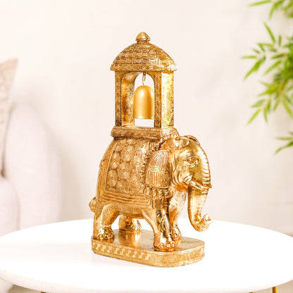 Royal Wedding Elephant With Bell Showpiece Gold