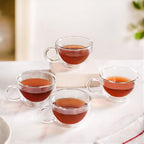 Cafe Style Glass Double Wall Tea Coffee Cup Set Of 4 190ml