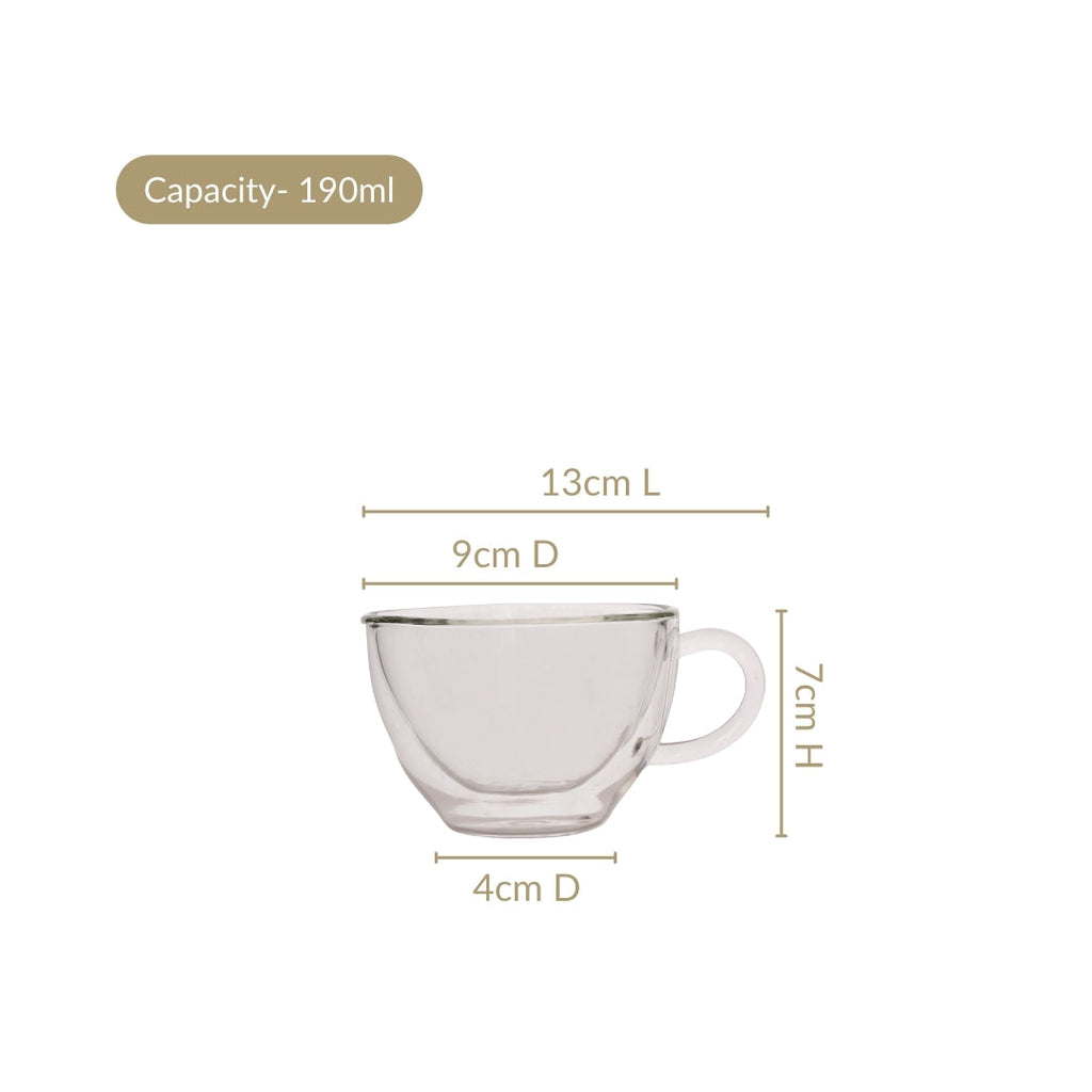 Cafe Style Glass Double Wall Tea Coffee Cup Set Of 4 190ml