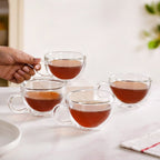 Cafe Style Glass Double Wall Tea Coffee Cup Set Of 4 190ml