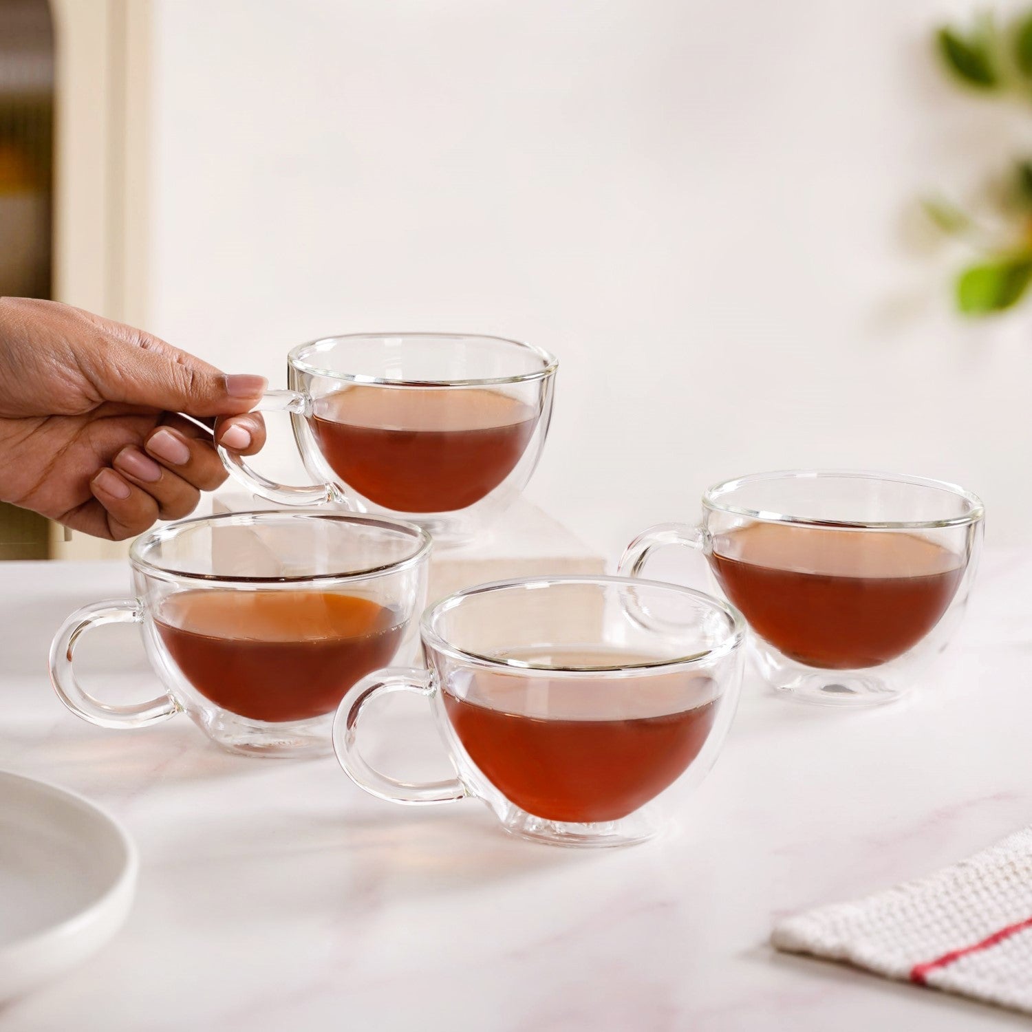 Cafe Style Glass Double Wall Tea Coffee Cup Set Of 4 190ml