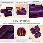 Purple Zippered Shoe Bags For Travel Large Set Of 3