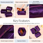 Purple Zippered Travel Shoe Bags Small Set Of 3