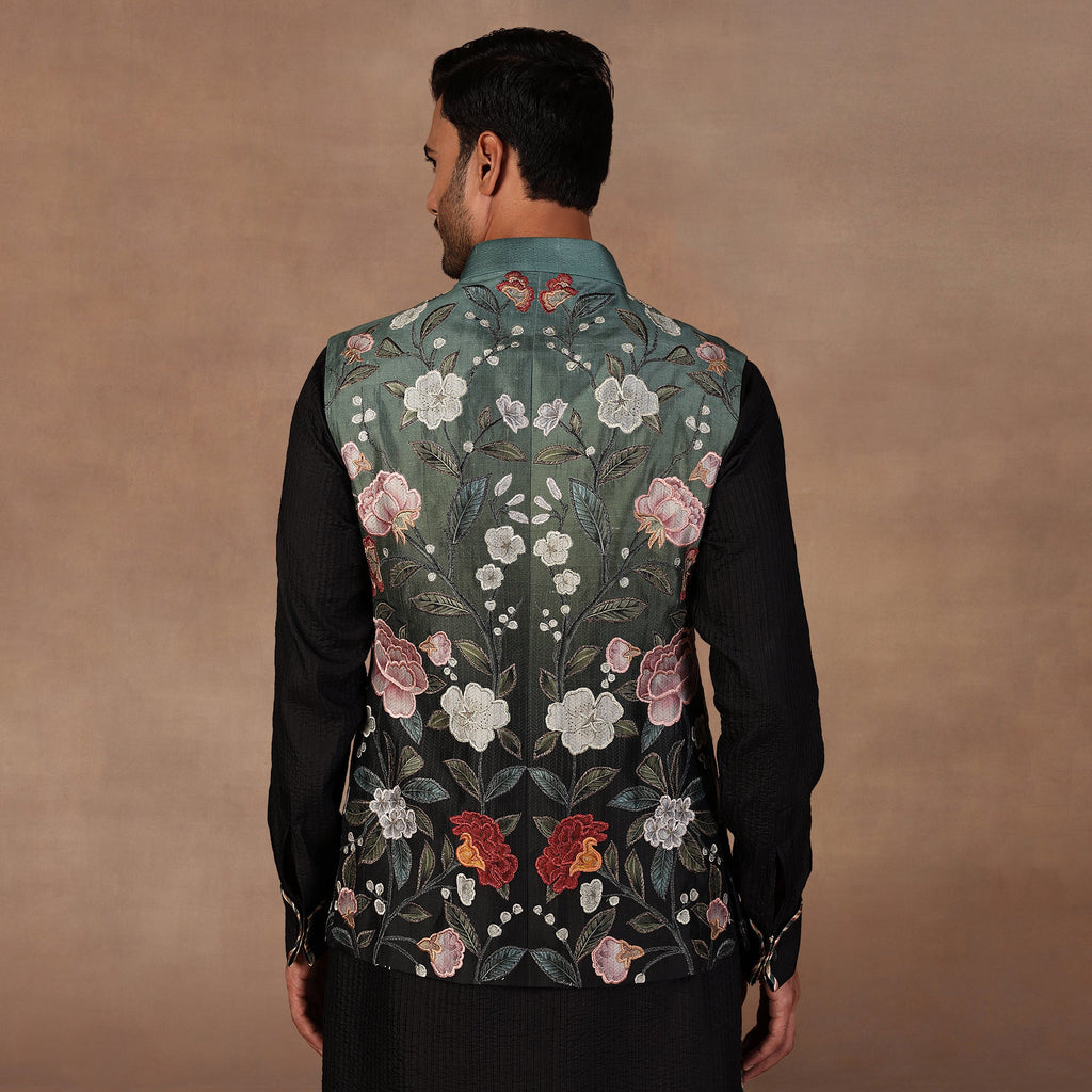 Turquoise Ombre Nehru Jacket Set | EAST