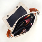 Beige And Tan Vegan Leather Shoulder Bag