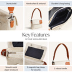 Beige And Tan Vegan Leather Shoulder Bag