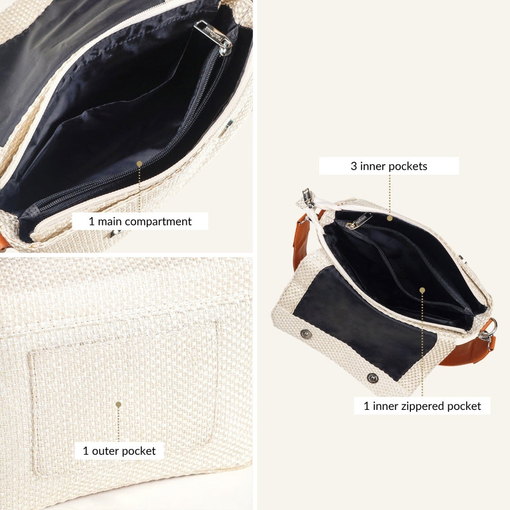 Beige And Tan Vegan Leather Shoulder Bag