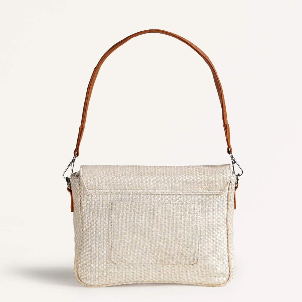 Beige And Tan Vegan Leather Shoulder Bag
