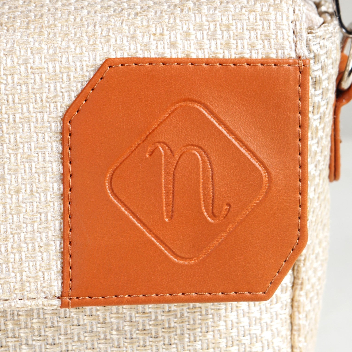 Beige And Tan Vegan Leather Shoulder Bag