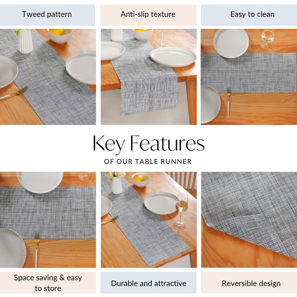 Reversible Washable Table Runner Grey 180x30cm
