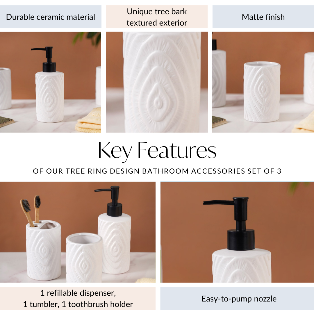Contour Design Bathroom Accessories Set Of 3 White