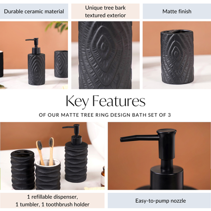 Matte Concentric Texture Design Bath Set Of 3 Black