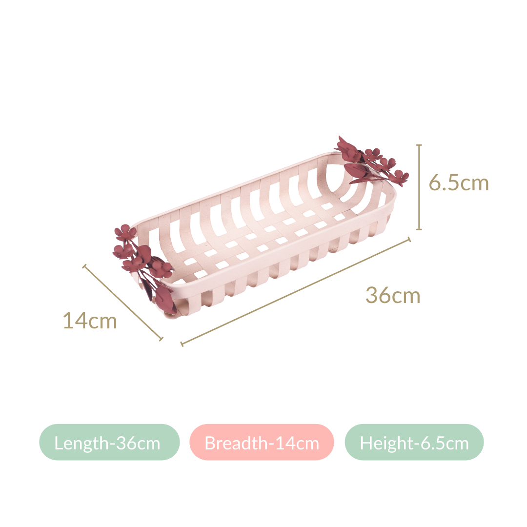 Bloom Pink Metal Decorative Tray 14x6 Inch