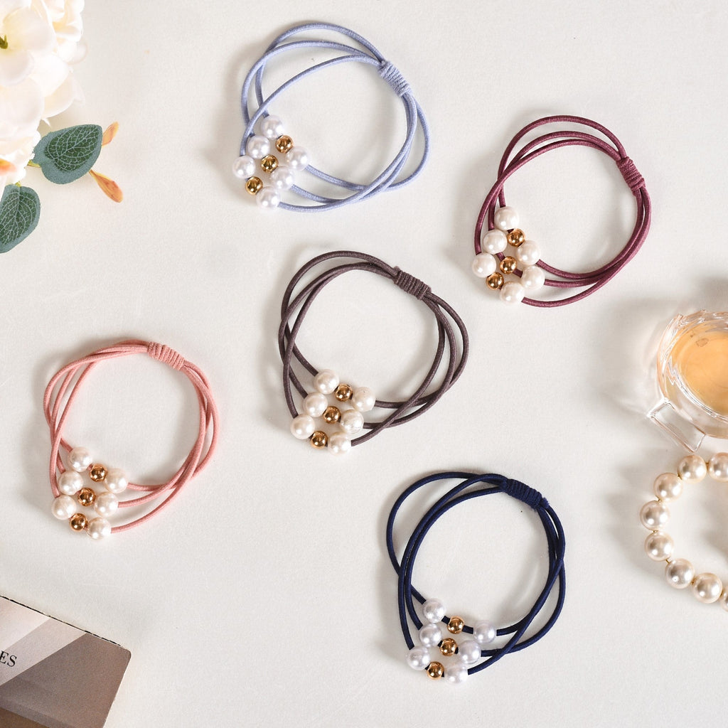 Knotted Faux Pearl Scrunchie Set Of 5