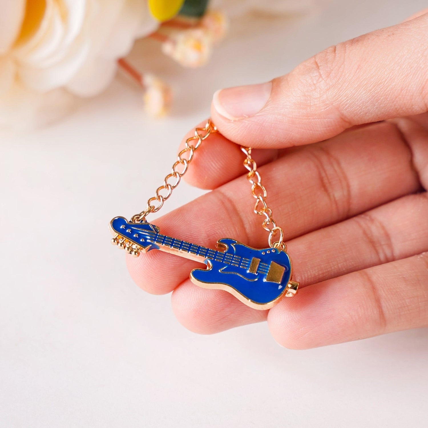 Blue And Gold Guitar Brooch
