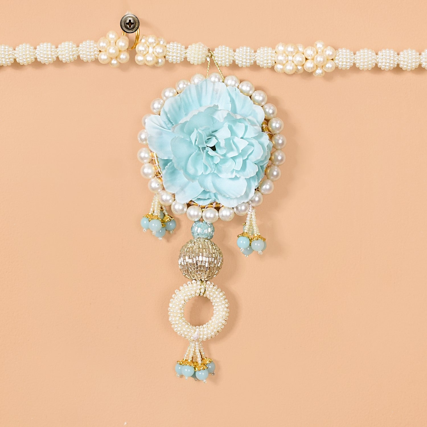 Artificial Pearl String Blue Blossom Door Hanging