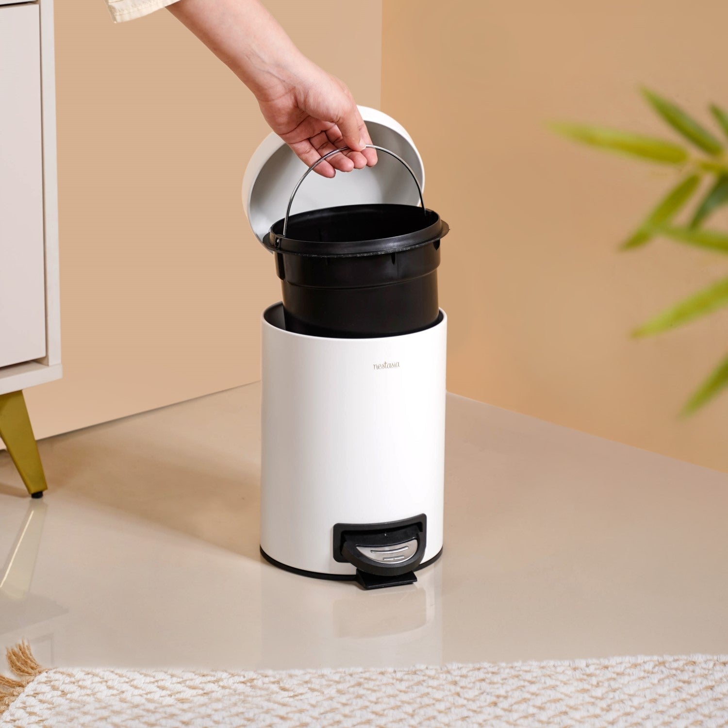 Clean Curve Pedal Operated Metal Dustbin With Bucket White 3000ml