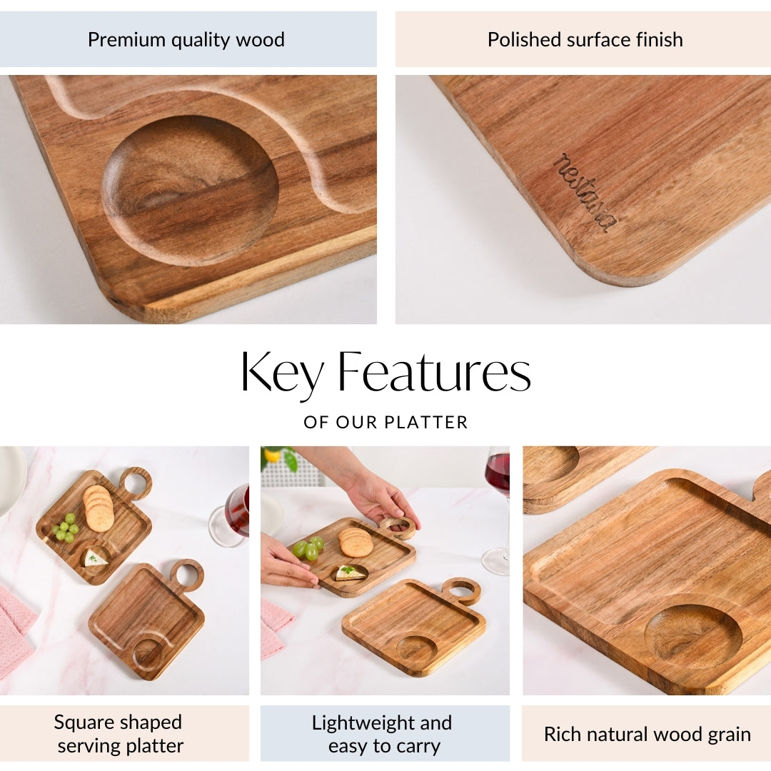 Acacia Wood Square Snack Tray Set Of 2 8 inch