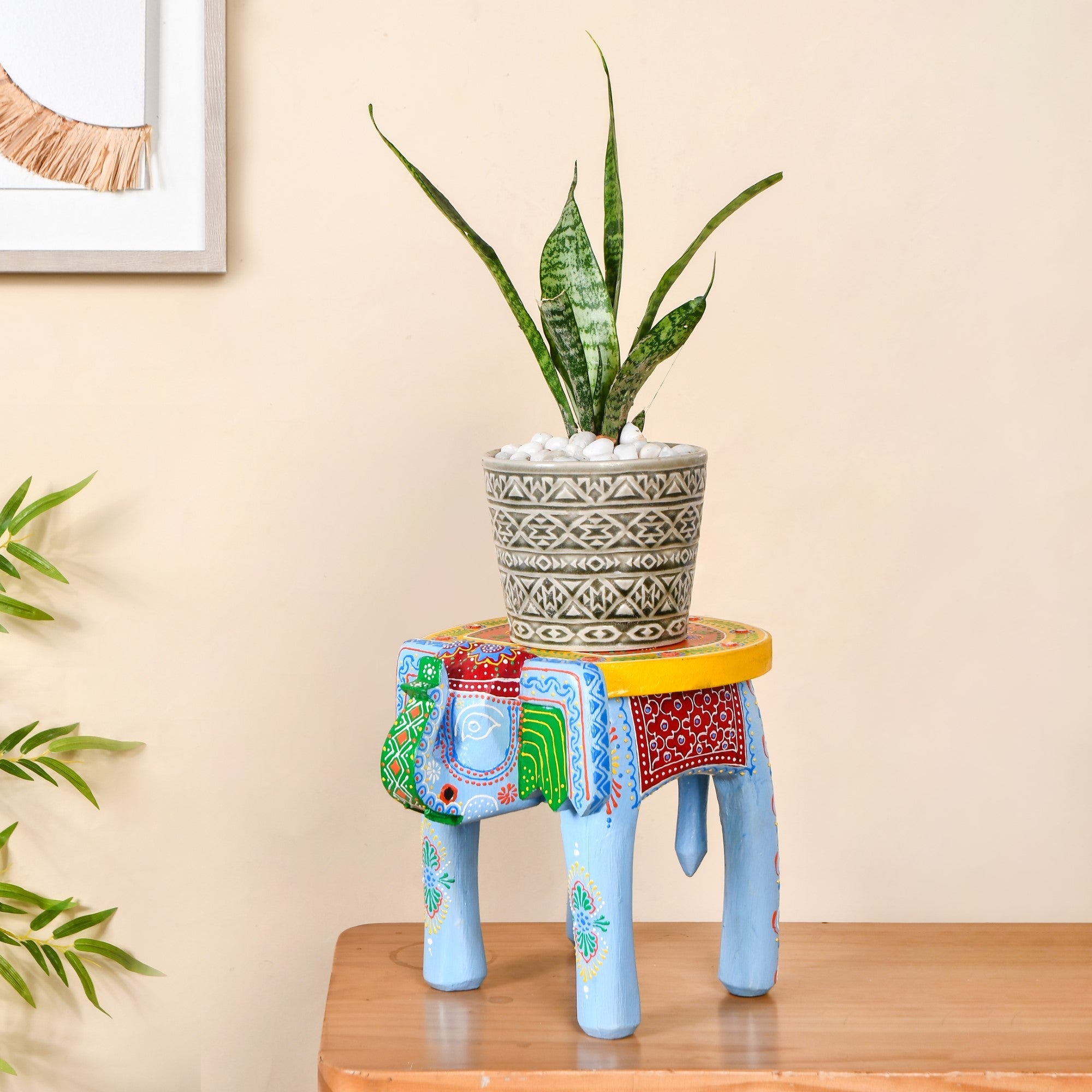 Banjara Mirror Work Wooden Elephant Decor Riser