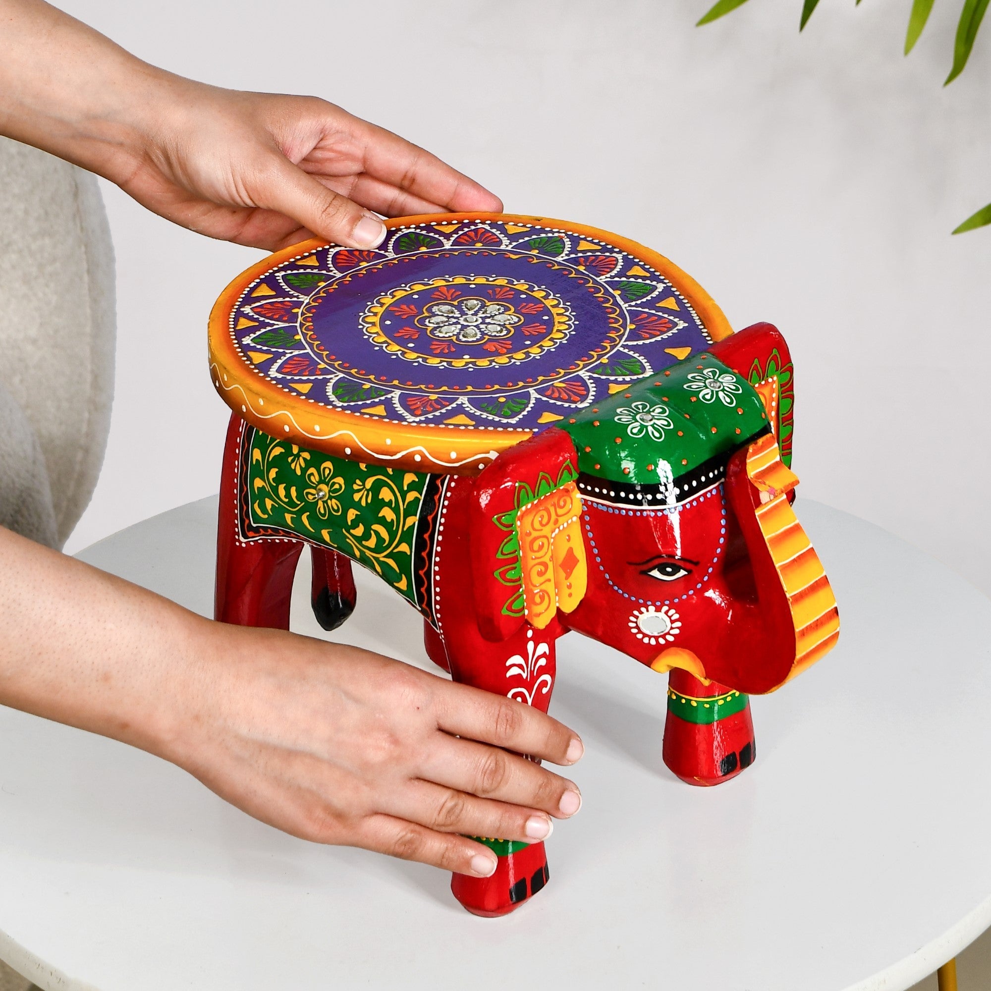 Heritage Carved Wood Elephant Decor Riser